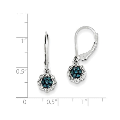 Sterling Silver White u0026 Blue Diamond Leverback Earrings