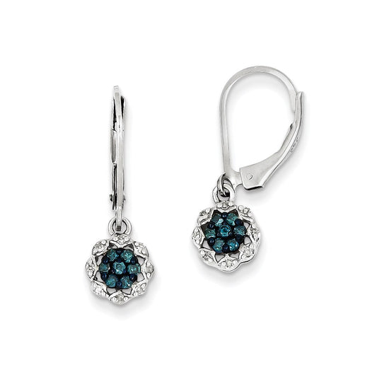 Sterling Silver White u0026 Blue Diamond Leverback Earrings