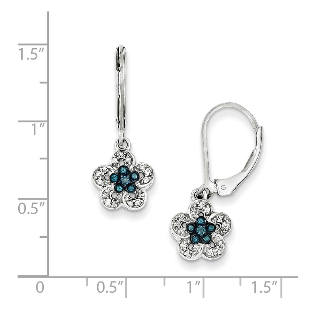 Sterling Silver White u0026 Blue Diamond Leverback Earrings