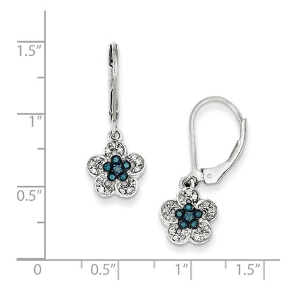 Sterling Silver White u0026 Blue Diamond Leverback Earrings