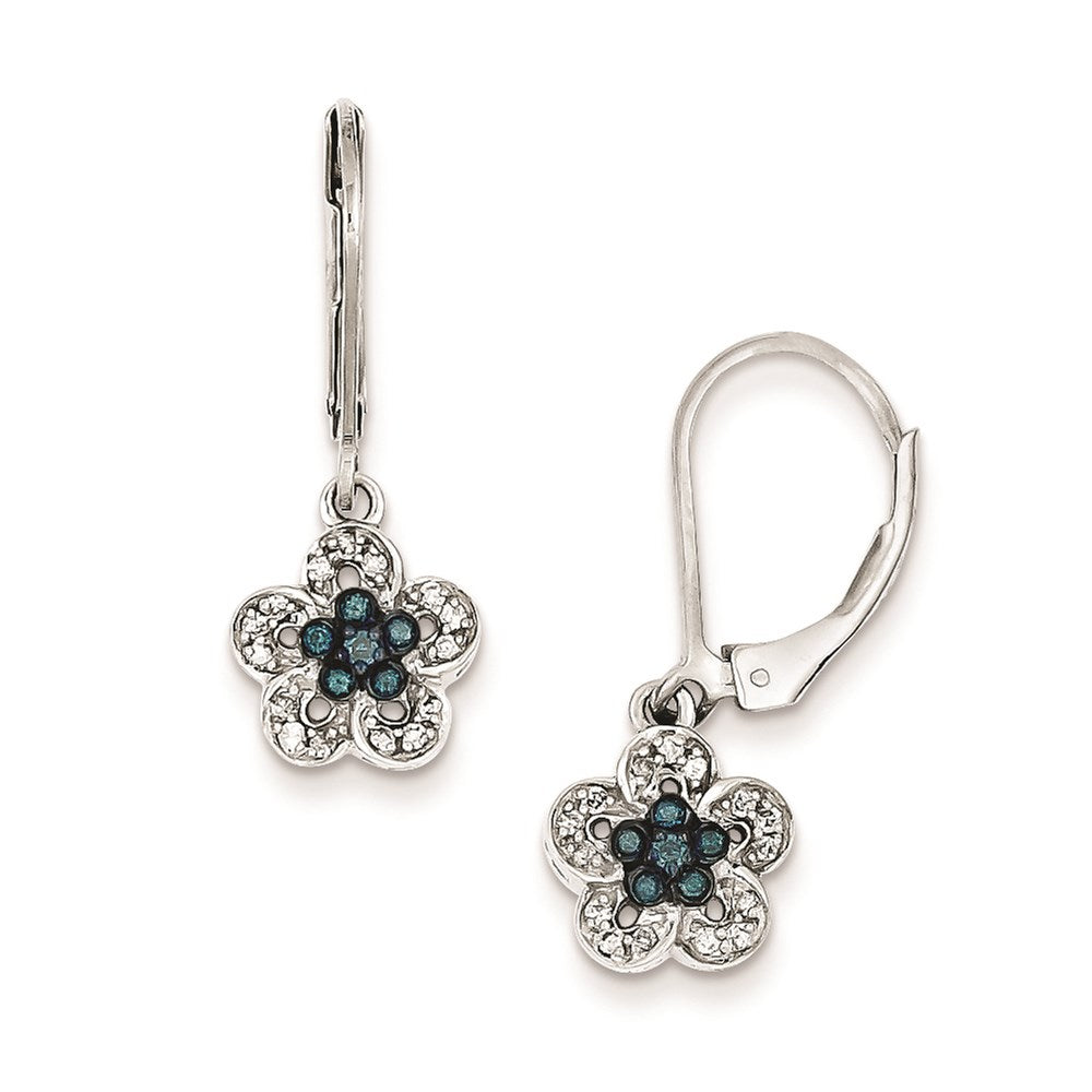 Sterling Silver White u0026 Blue Diamond Leverback Earrings