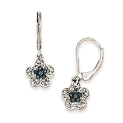 Sterling Silver White u0026 Blue Diamond Leverback Earrings