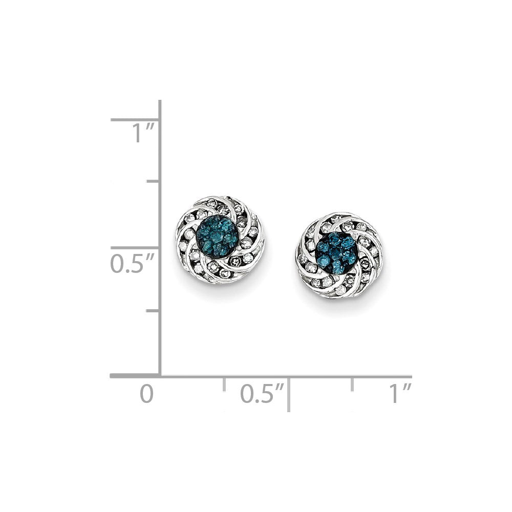Sterling Silver Blue u0026 White Diamond Round Post Earrings