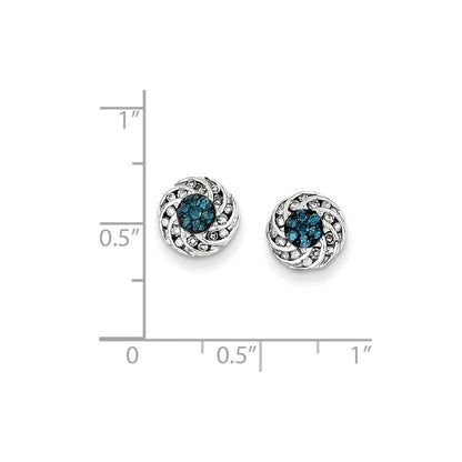 Sterling Silver Blue u0026 White Diamond Round Post Earrings