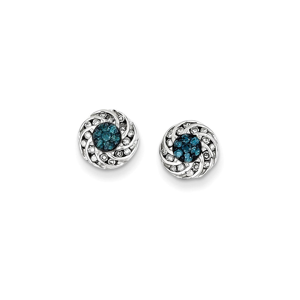 Sterling Silver Blue u0026 White Diamond Round Post Earrings