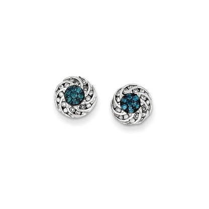 Sterling Silver Blue u0026 White Diamond Round Post Earrings