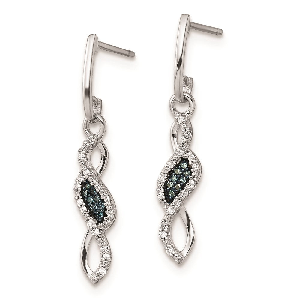 Sterling Silver Rhod Plated Blue and White Diamond Post Earrings