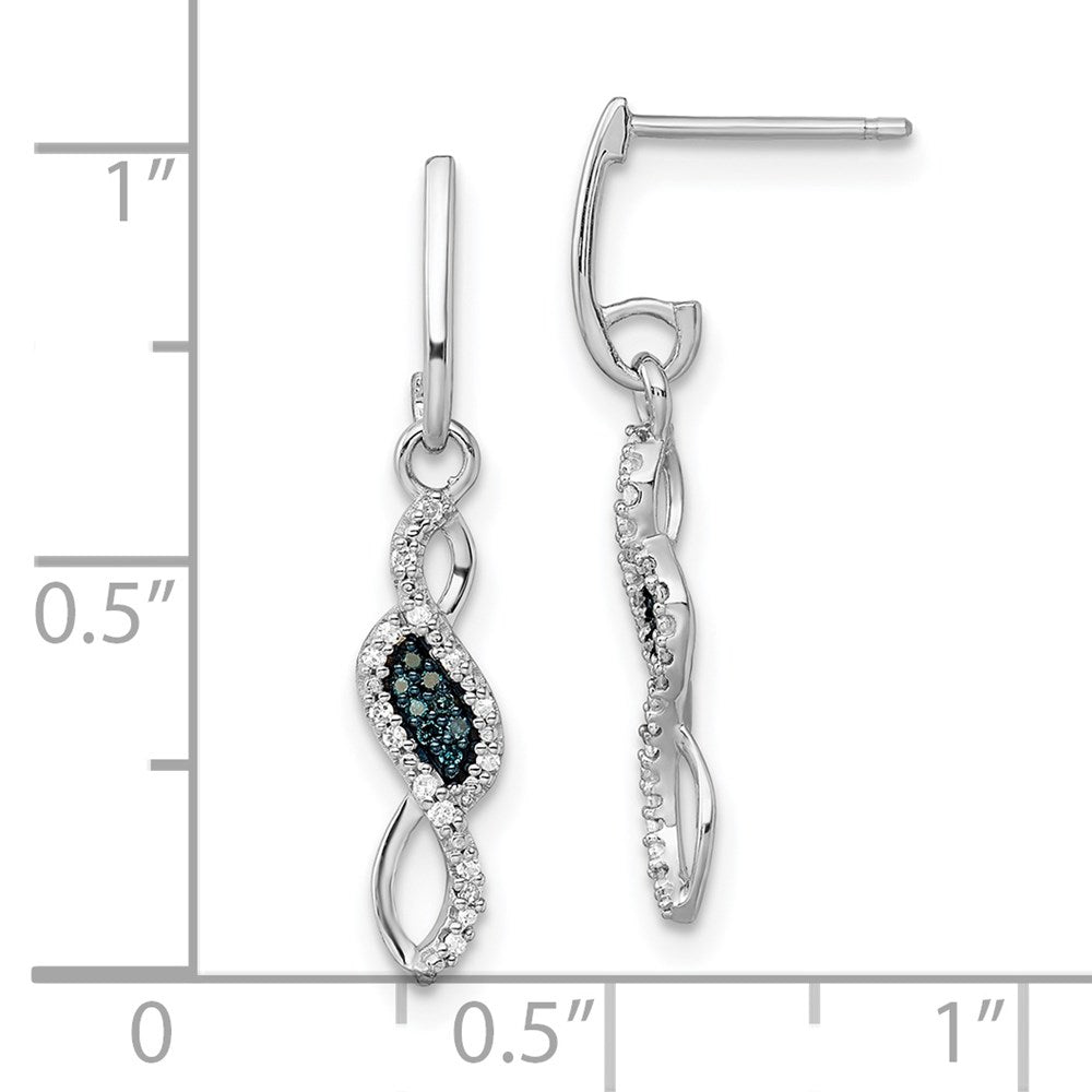 Sterling Silver Rhod Plated Blue and White Diamond Post Earrings
