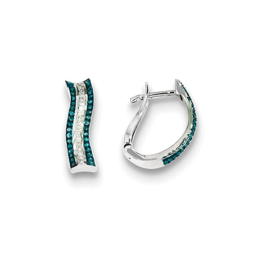 Sterling Silver Blue and White Diamond Earrings
