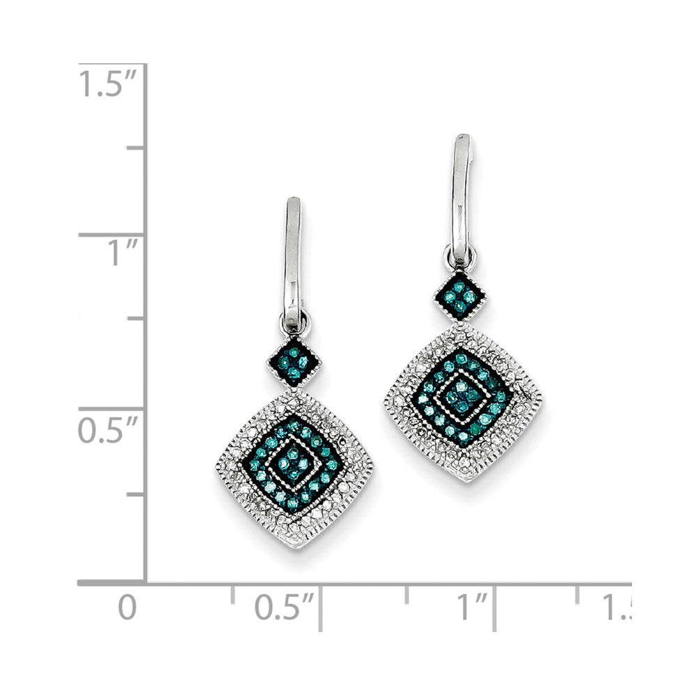 Sterling Silver Rhodium Plated Blue and White Diamond Post Earrings