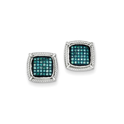 Sterling Silver Blue u0026 White Diamond Post Earrings