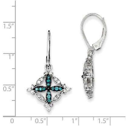 Sterling Silver White u0026 Blue Diamond Leverback Earrings