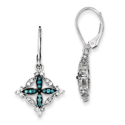 Sterling Silver White u0026 Blue Diamond Leverback Earrings