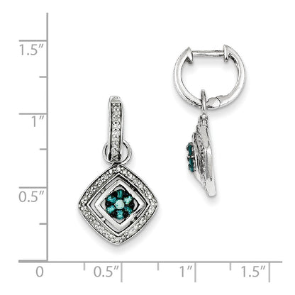 Sterling Silver White u0026 Blue Diamond Huggie Dangle Earrings