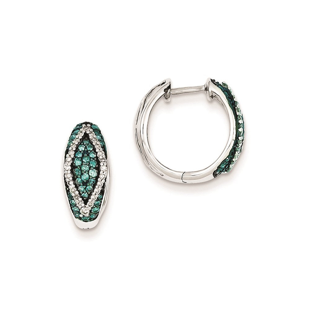 Sterling Silver Blue u0026 White Diamond Hinged Hoop Earrings