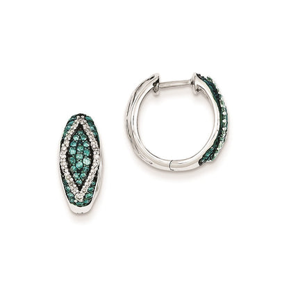 Sterling Silver Blue u0026 White Diamond Hinged Hoop Earrings