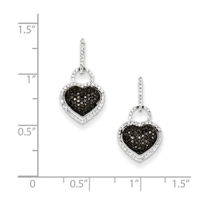 Sterling Silver Black and White Diamond Heart Post Dangle Earrings