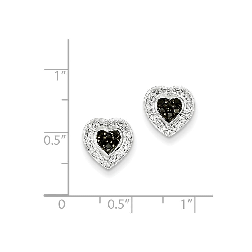 Sterling Silver Black Diamond Small Heart Post Earrings