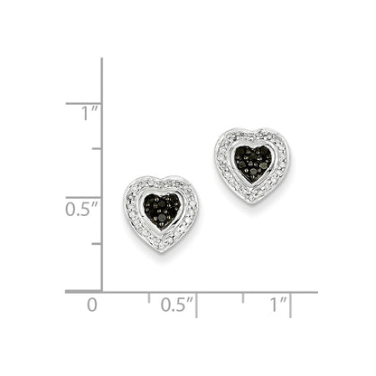 Sterling Silver Black Diamond Small Heart Post Earrings