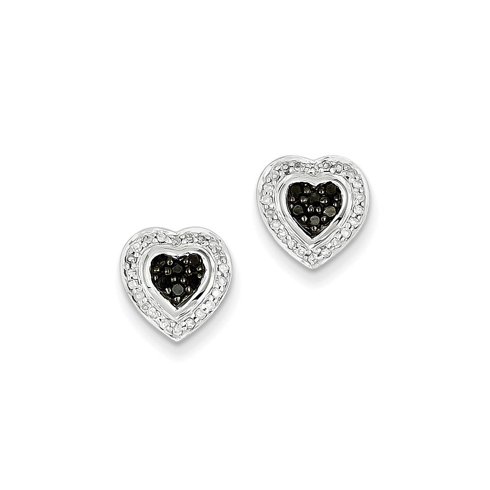 Sterling Silver Black Diamond Small Heart Post Earrings