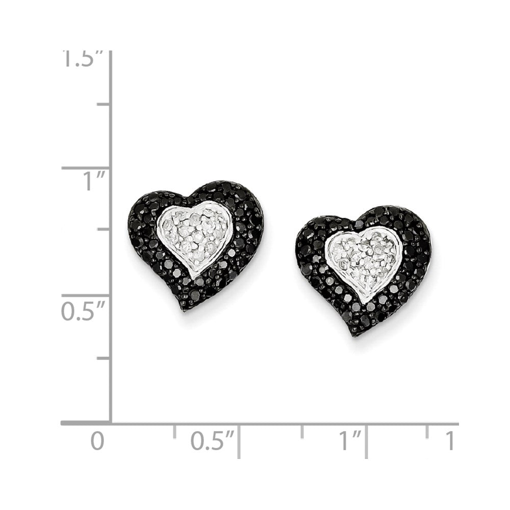 Sterling Silver Rhodium Plated Black u0026 White Diamond Heart Earrings
