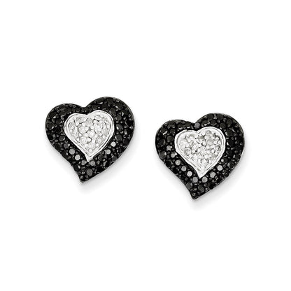 Sterling Silver Rhodium Plated Black u0026 White Diamond Heart Earrings