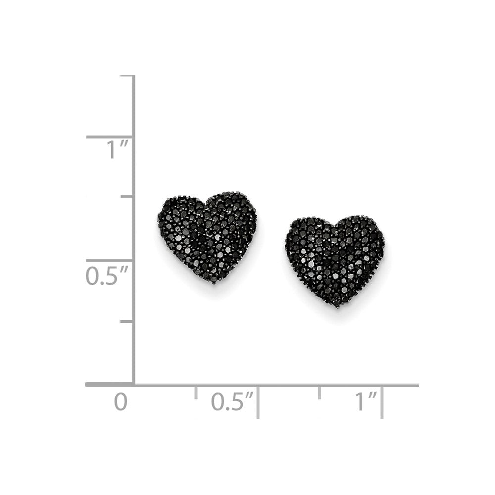 Sterling Silver Black Diamond Heart Post Earrings