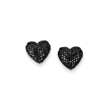 Sterling Silver Black Diamond Heart Post Earrings