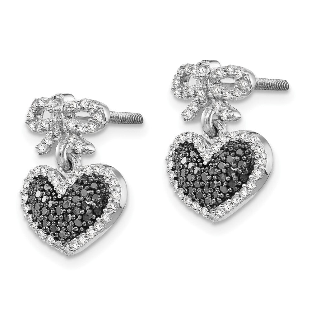 Sterling Silver Black and White Diamond Heart u0026 Bow Post Earrings