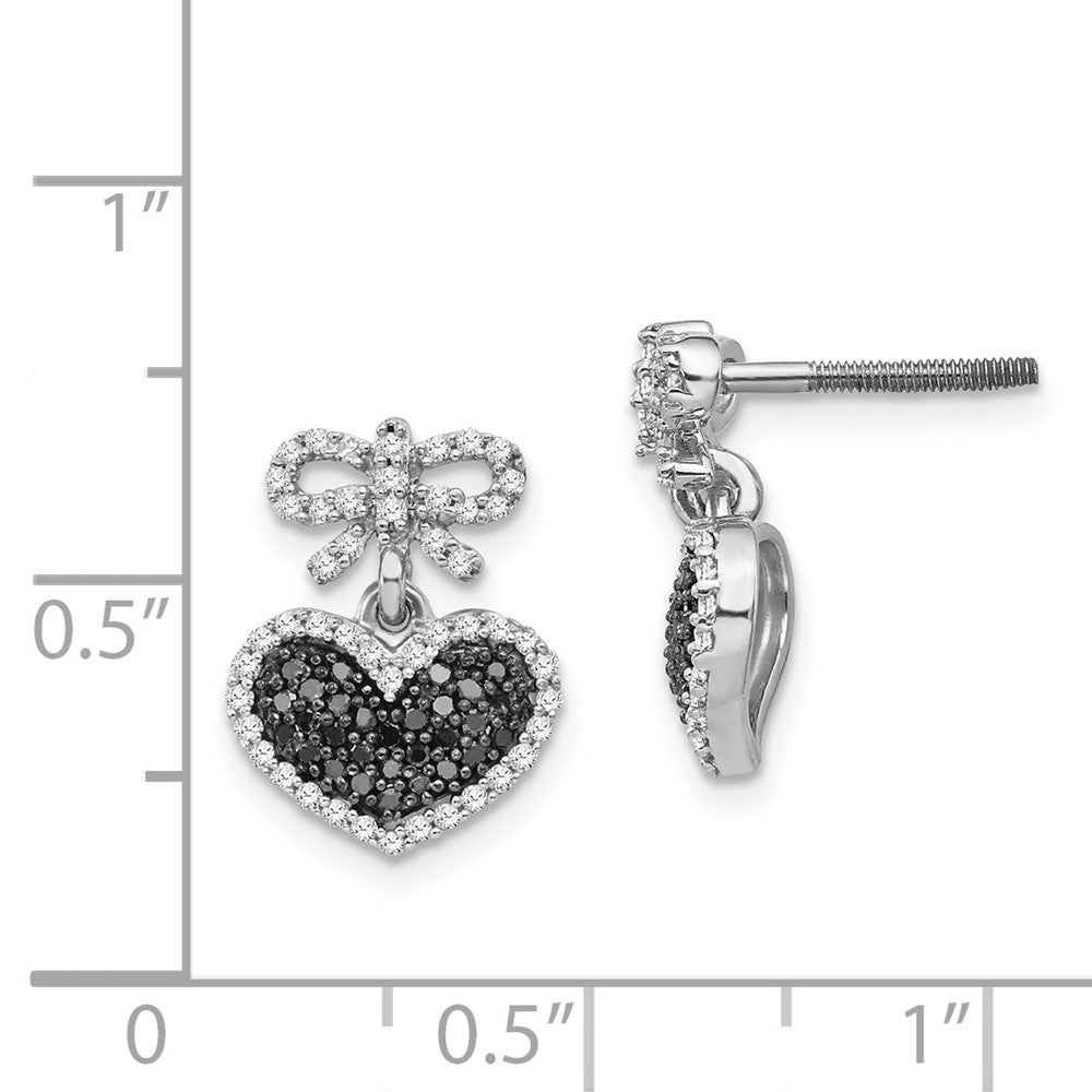 Sterling Silver Black and White Diamond Heart u0026 Bow Post Earrings