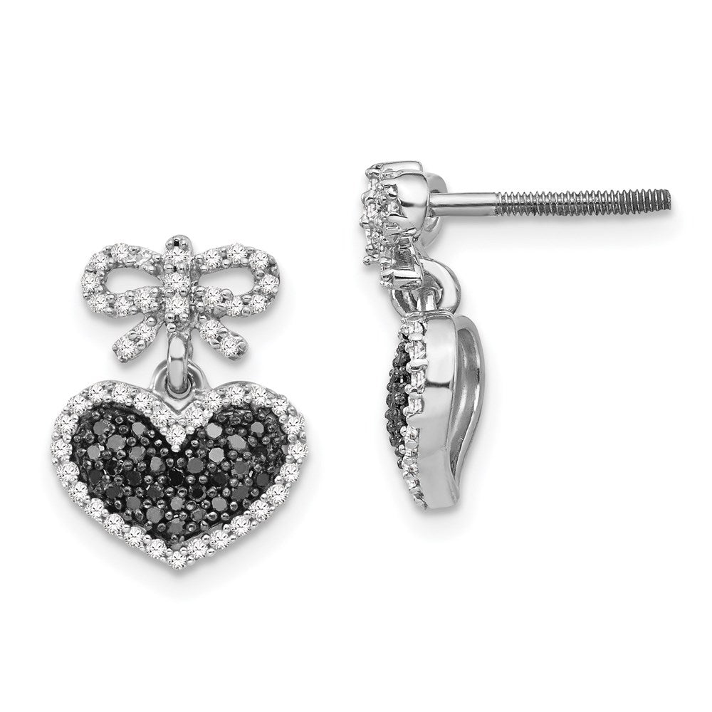 Sterling Silver Black and White Diamond Heart u0026 Bow Post Earrings