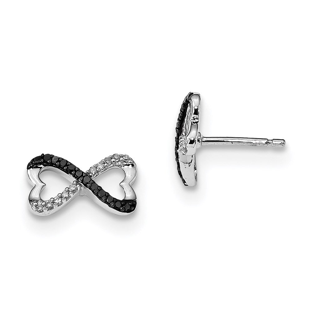 Sterling Silver RP Black u0026 White Diamond Connected Heart Post Earrings