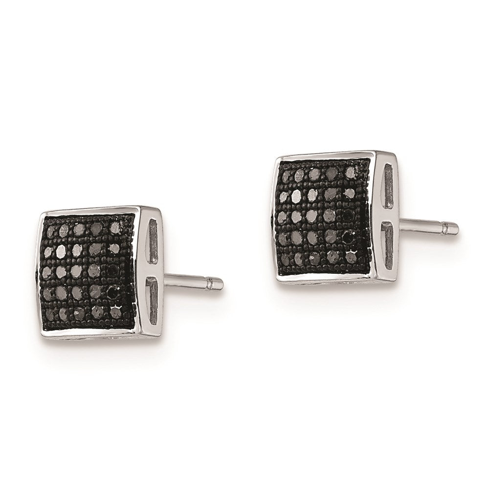 White Night Sterling Silver Rhodium-plated Black Diamond Square Stud Earrings