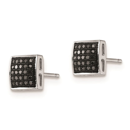 White Night Sterling Silver Rhodium-plated Black Diamond Square Stud Earrings