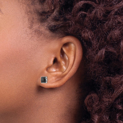 White Night Sterling Silver Rhodium-plated Black Diamond Square Stud Earrings