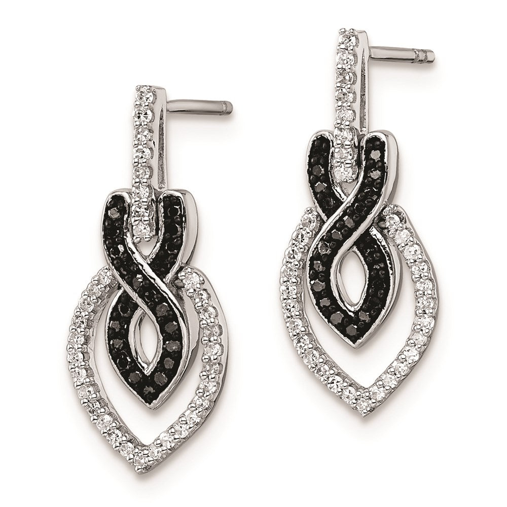 Sterling Silver Rhod Plated Black and White Diamond Earrings