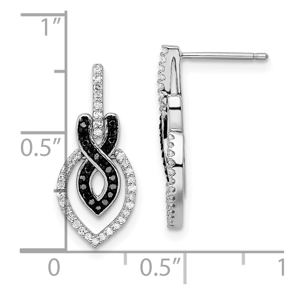 Sterling Silver Rhod Plated Black and White Diamond Earrings
