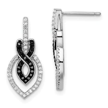 Sterling Silver Rhod Plated Black and White Diamond Earrings