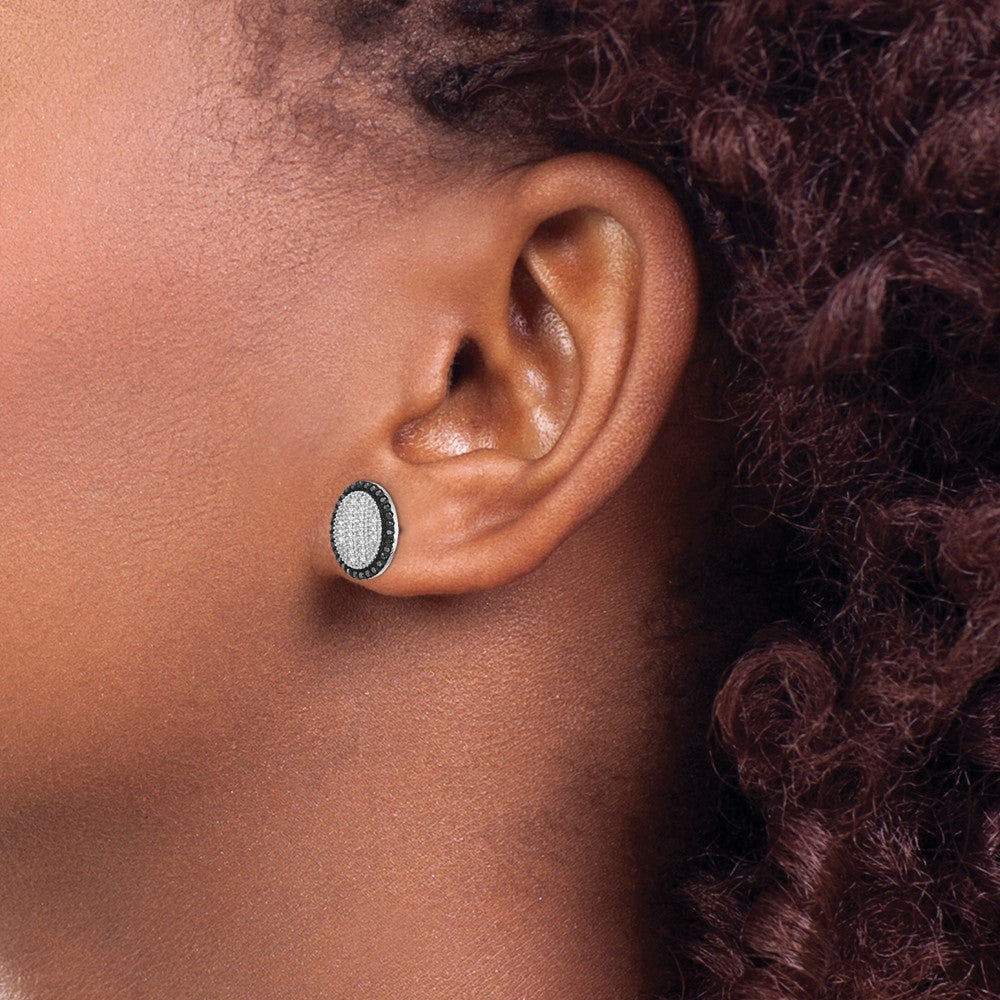 Sterling Silver Black and White Diamond Earrings