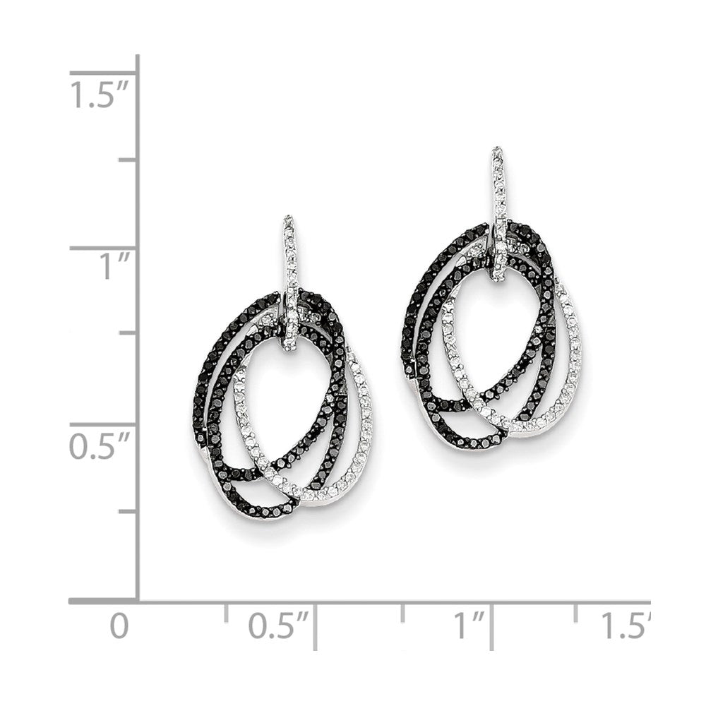 Sterling Silver Black and White Diamond Triple Circle Post Earrings