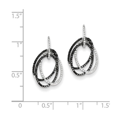Sterling Silver Black and White Diamond Triple Circle Post Earrings
