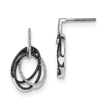 Sterling Silver Black and White Diamond Triple Circle Post Earrings