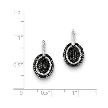 Sterling Silver Black and White Diamond Dangle Post Earrings