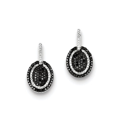 Sterling Silver Black and White Diamond Dangle Post Earrings