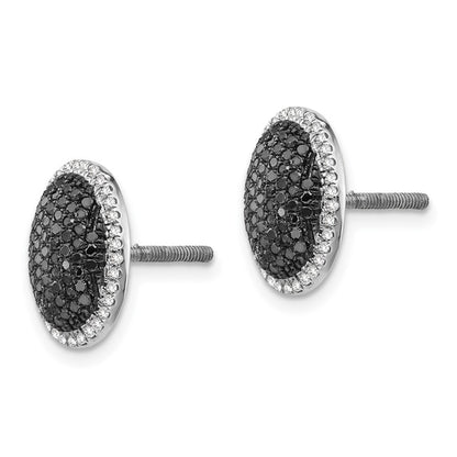 Sterling Silver Black and White Diamond Oval Post Earrings