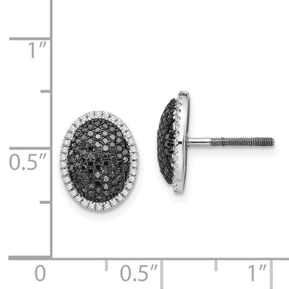 Sterling Silver Black and White Diamond Oval Post Earrings