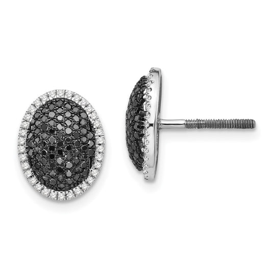 Sterling Silver Black and White Diamond Oval Post Earrings