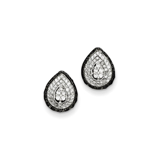 Sterling Silver White u0026 Black Cluster Diamond Post Earrings