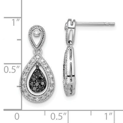 White Night Sterling Silver Rhodium-plated Black and White Diamond Double Teardrop Dangle Post Earrings