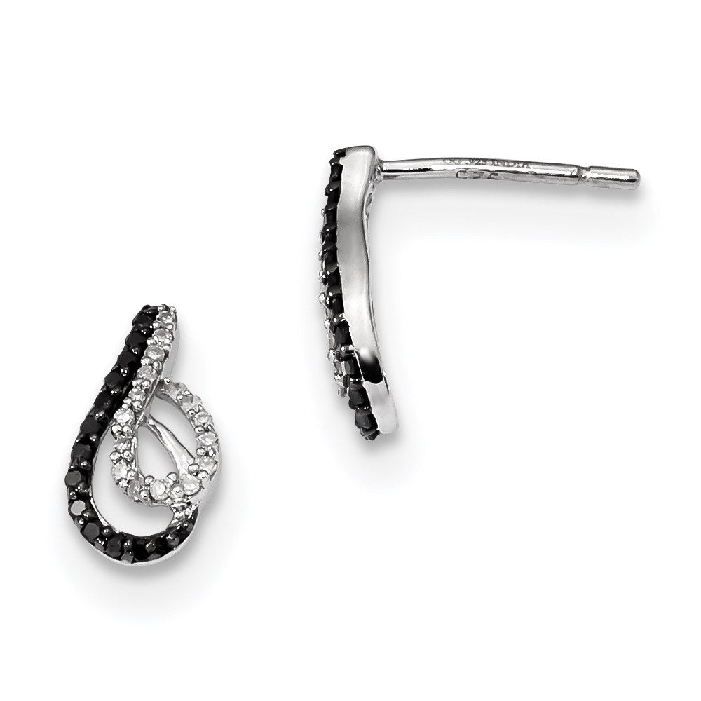 Sterling Silver Black u0026 White Diamond Swirl Post Earrings